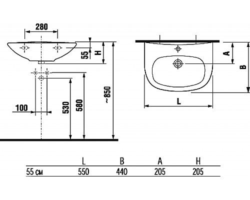 Раковина Jika Zeta 55 8.1039.1.000.104.9 Белая