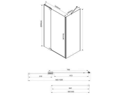 Душевой уголок Vincea Extra 100х90 VSR-1E901090CLB профиль Черный стекло прозрачное