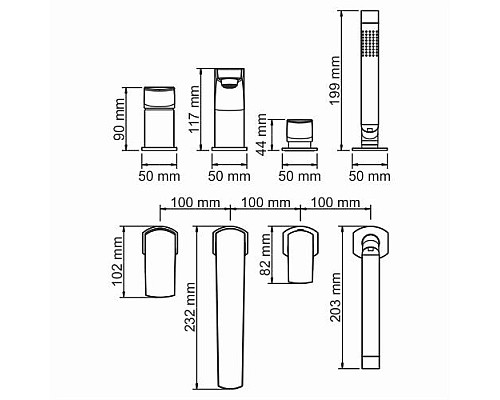 Смеситель на борт ванны, 4 отверстия WasserKRAFT 2755