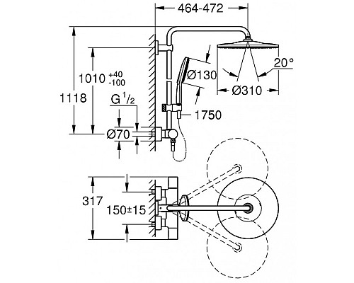 Душевая система Grohe Rainshower SmartActive 26647LS0 с термостатом Белая луна Хром