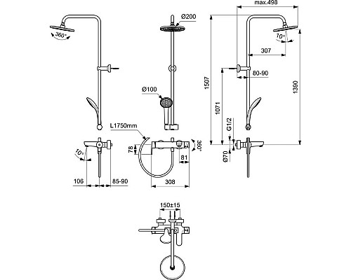 Душевая система Ideal Standard Cerafine Model O BC749XG Черный шелк