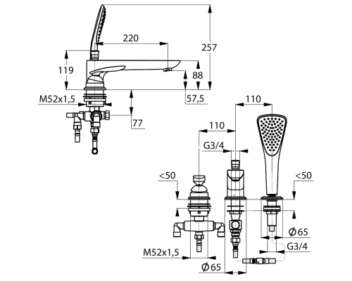 Смеситель на борт ванны Kludi Balance 524478775 Черный Хром