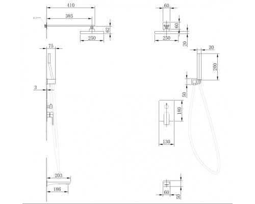 Душевая система ABBER Weiss Insel AF8017B черная матовая