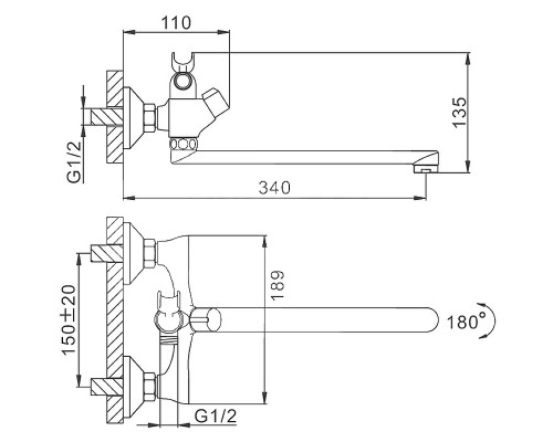 Смеситель для ванны Frap H731 F22731-B универсальный Хром