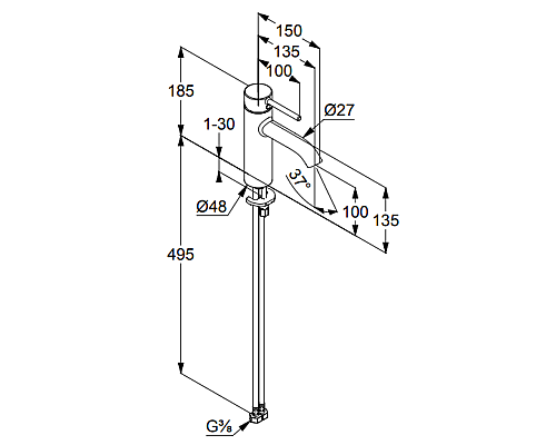 Смеситель для раковины Kludi Bozz 382820576 Хром