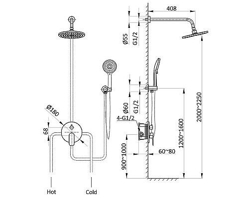 Душевая система Vincea Esse VSFW-1E1MB Черная матовая