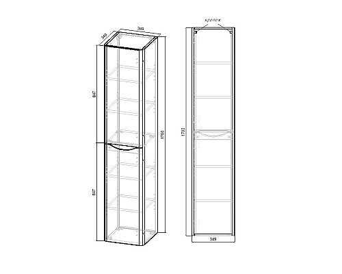 Шкаф пенал Vincea Paola 35 VSC-2P170GW-R подвесной G.White