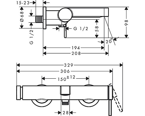 Смеситель для ванны Hansgrohe Finoris 76420670 Черный матовый