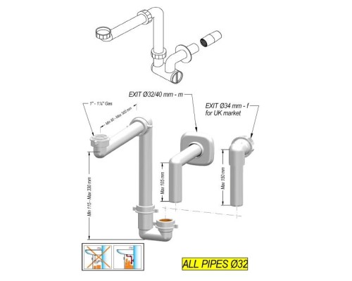 Сифон для раковины Ideal Standard Space Saving Белый