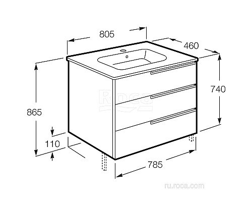 Тумба под раковину Roca Victoria Nord Ice Edition 80 ZRU9302835 3 ящика