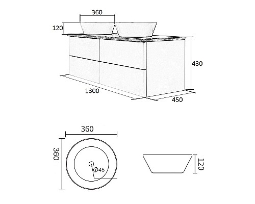 Тумба с раковиной Orange Otto 130 Ot-130TuWOOD+B08-360W подвесная Белая Ясень