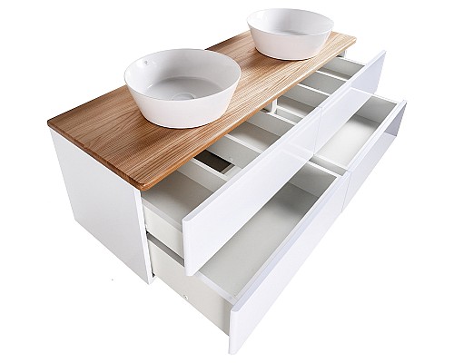 Тумба с раковиной Orange Otto 130 Ot-130TuWOOD+B08-360W подвесная Белая Ясень