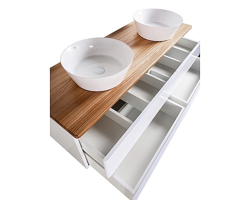 Тумба с раковиной Orange Otto 130 Ot-130TuWOOD+B08-360W подвесная Белая Ясень