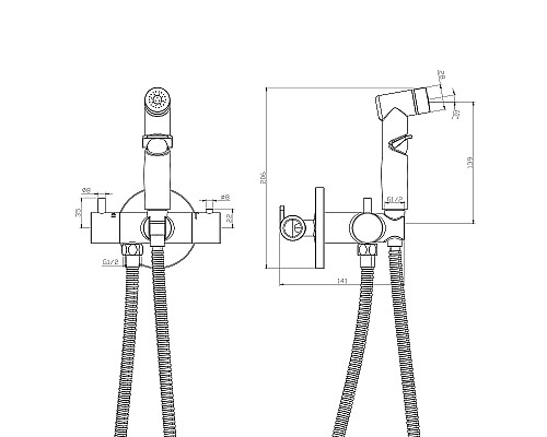 Гигиенический душ со смесителем Rossinka X25-58 с термостатом Хром