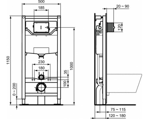 Комплект унитаза с инсталляцией Ideal Standard Tesi T355101PT15 с сиденьем Микролифт