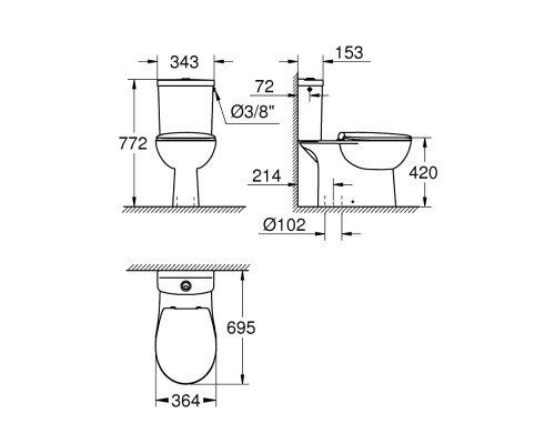 Унитаз с бачком напольный Grohe Bau Ceramic с вертикальным выпуском
