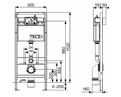 Инсталляция Tece Profil K440921 для подвесного унитаза с кнопкой смыва