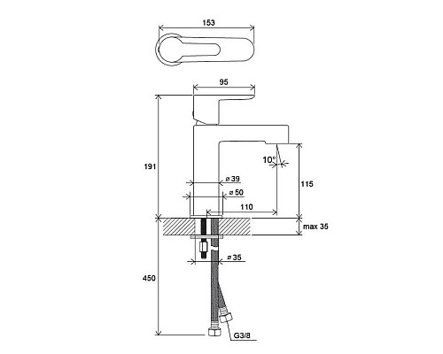 Смеситель для умывальника без донного клапана Ravak Puri X070113