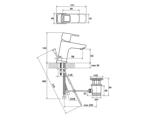 Смеситель для умывальника с донным клапаном Ravak X070063