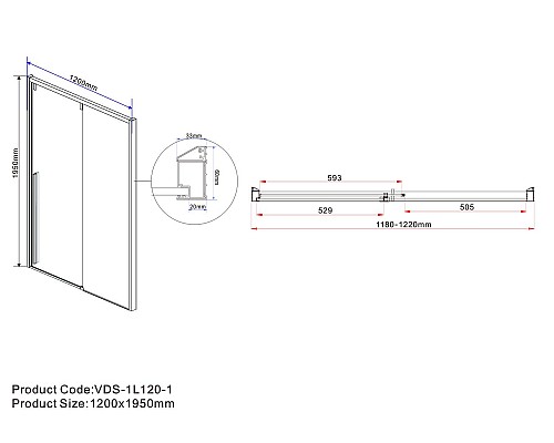 Душевая дверь Vincea Lugano 120 VDS-1L120CGB-1 профиль Черный стекло тонированное