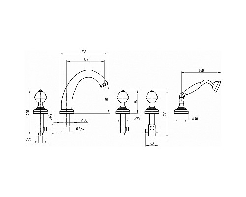 Смеситель на борт ванны Migliore Cristalia 18581 Бронза