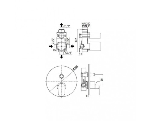 Смеситель Paffoni Candy CA015CR для душа, с внутренней частью