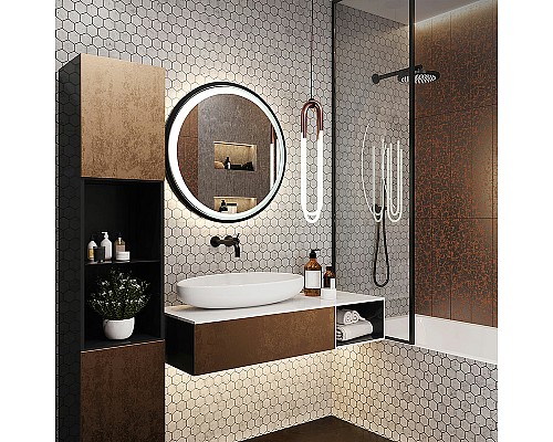 Зеркало Azario Манхэттен-лофт 70 LED-00002428 с подсветкой Черное с сенсорным выключателем