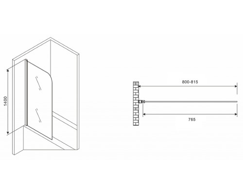 Шторка на ванну Abber Ewiges Wasser 80х140 AG52080 профиль Хром стекло прозрачное