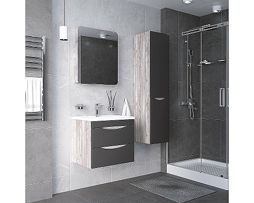 Шкаф пенал Grossman Талис 35 303507 подвесной с бельевой корзиной Бетон пайн Серый