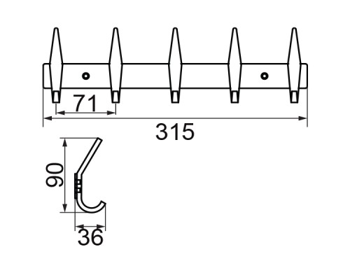 Планка с 5-ю крючками Veragio Gifortes L31.5xH3 бронза