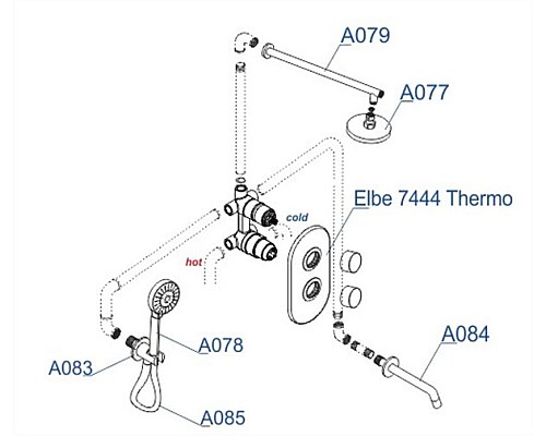 Душевая система WasserKRAFT Elbe A177477 с термостатом Черная матовая