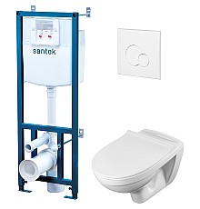 Комплект унитаза с инсталляцией Santek Бореаль Пэк 1WH302464 с сиденьем Микролифт и Белой клавишей смыва