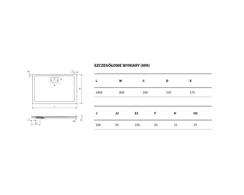 Поддон Excellent Lavano 140x80 см черный