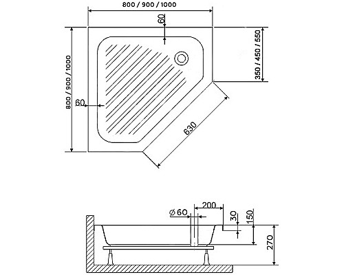 Акриловый поддон для душа RGW Acrylic BT/CL-S 90x90 16180599-51 Белый