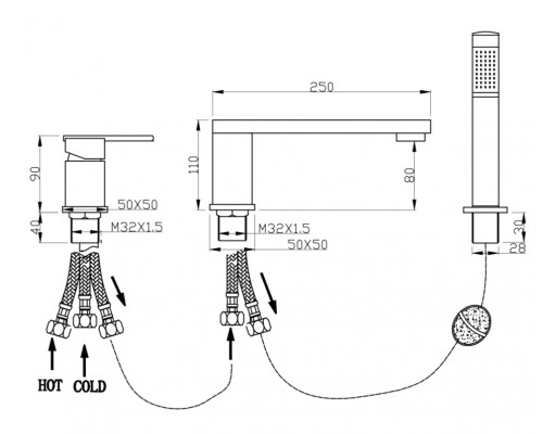 Смеситель на борт ванны Groсenberg GB6008 Черный матовый