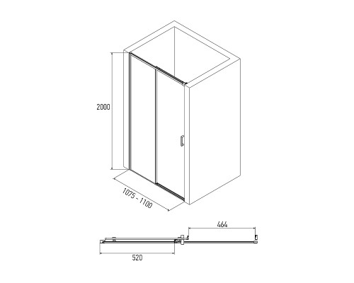 Душевая дверь Alex Baitler 110 AB64B110 профиль Черный стекло тонированное