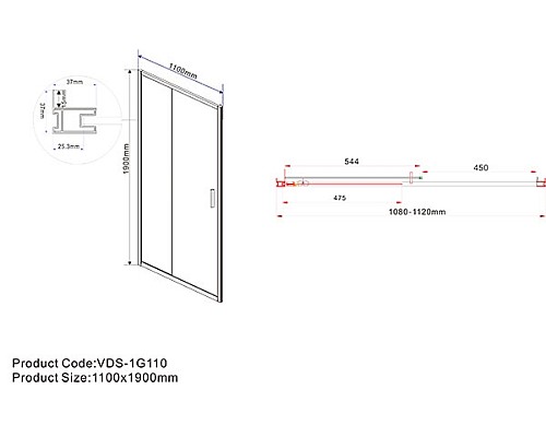 Душевая дверь Vincea Garda 110 VDS-1G110CH профиль Хром стекло шиншилла