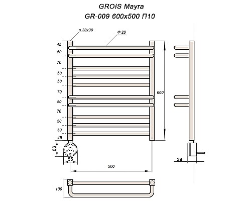 Полотенцесушитель Grois Майра П10 50/60 GR-009 черн мат Полотенцесушитель Grois Майра П10 50/60 GR-009 черн мат