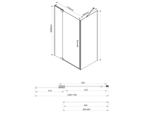 Душевой уголок Vincea Extra 110х90 VSR-1E101190CLB профиль Черный стекло прозрачное