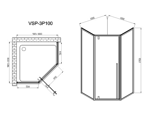 Душевой уголок Vincea Penta 100х100 VSP-3P100CLB профиль Черный стекло прозрачное