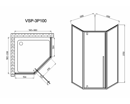 Душевой уголок Vincea Penta 100х100 VSP-3P100CLB профиль Черный стекло прозрачное