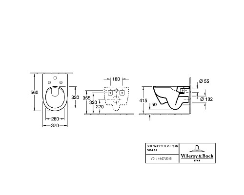 Унитаз Villeroy&Boch Subway 2.0 5614A101 подвесной без сиденья