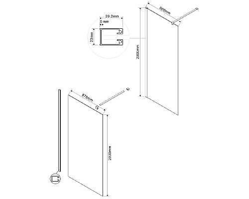 Душевая перегородка Vincea Walk-In 90 VSW-1H900CLGM Вороненая сталь