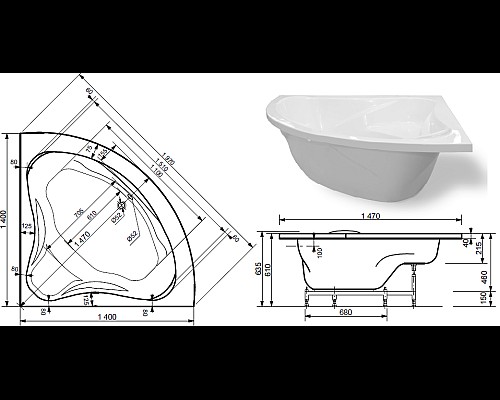 Ванна из искусственного камня Эстет Аврора 140х140