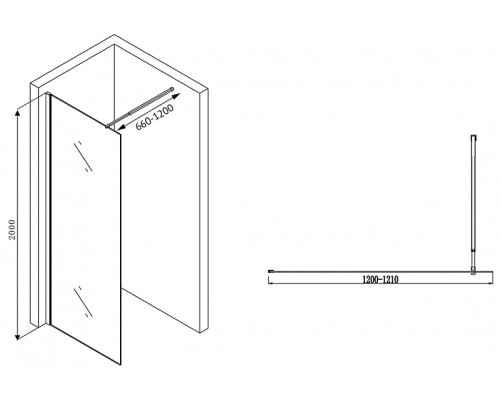 Душевая перегородка Abber Immer Offen 120 AG61120B8 профиль Черный стекло прозрачное