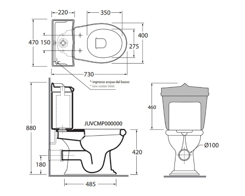 Унитаз компакт Azzurra Jubilaeum JUVCMP000000BI/(JUB100/MBP bi) без бачка и сиденья