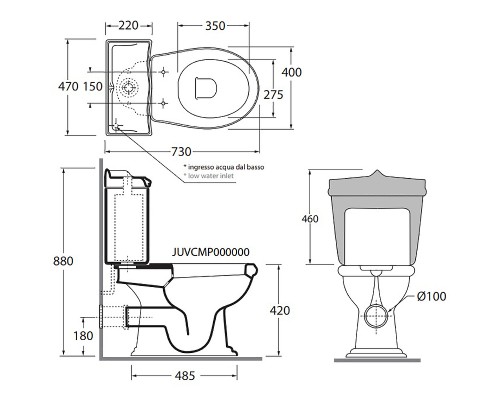 Унитаз компакт Azzurra Jubilaeum JUVCMP000000BI/(JUB100/MBP bi) без бачка и сиденья