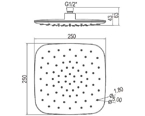 Верхний душ квадратный Ravak X07P347