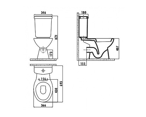 Унитаз биде Creavit Pitta PA310-00CB00E-0000 Белый без бачка и сиденья