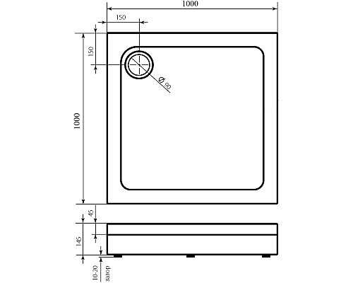 Акриловый поддон для душа Bas Форум 100х100 ПН00051 Белый